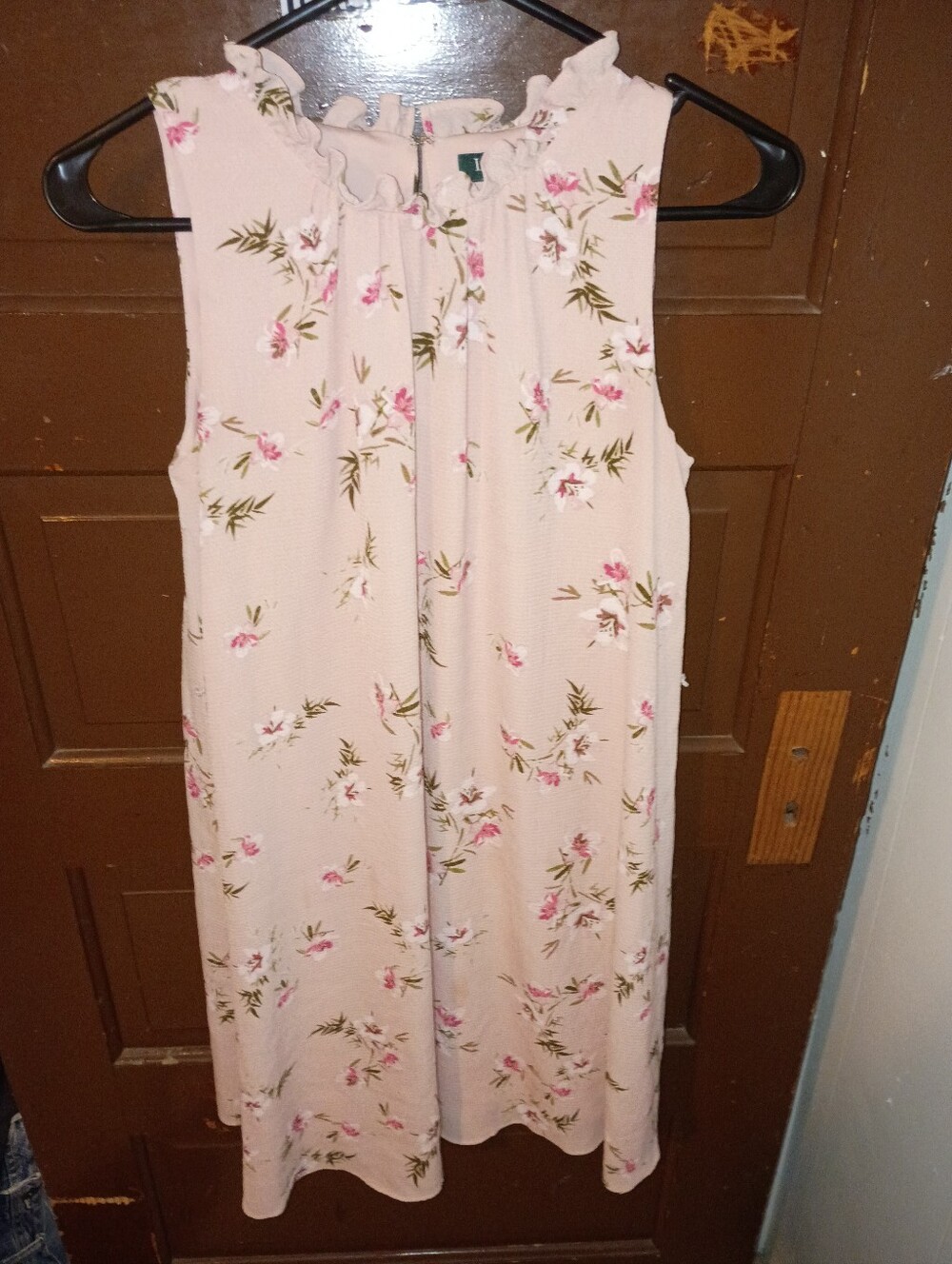 GUC Lauren Ralph Lauren Light Pink Floral Sleeveless Ruffle Neck Dress 2P